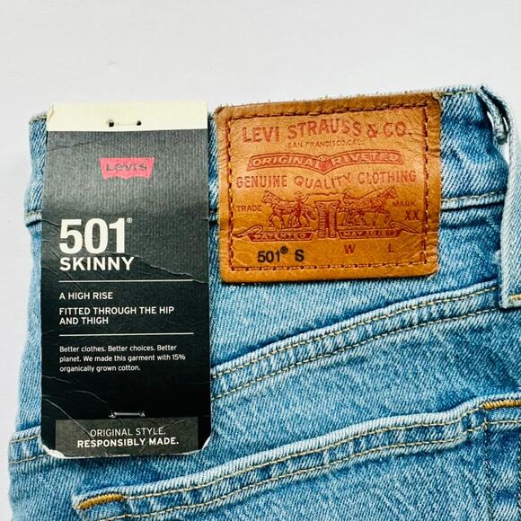 Levi's 501 Skinny High Waist Button Fly Butt Ass Rip Custom NEW 25 x 28 - Picture 2 of 8